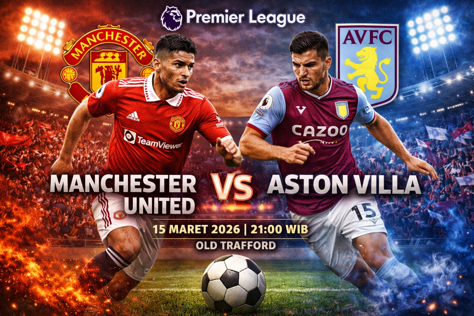 Prediksi Manchester United vs Aston Villa – Liga Inggris, 15 Maret 2026