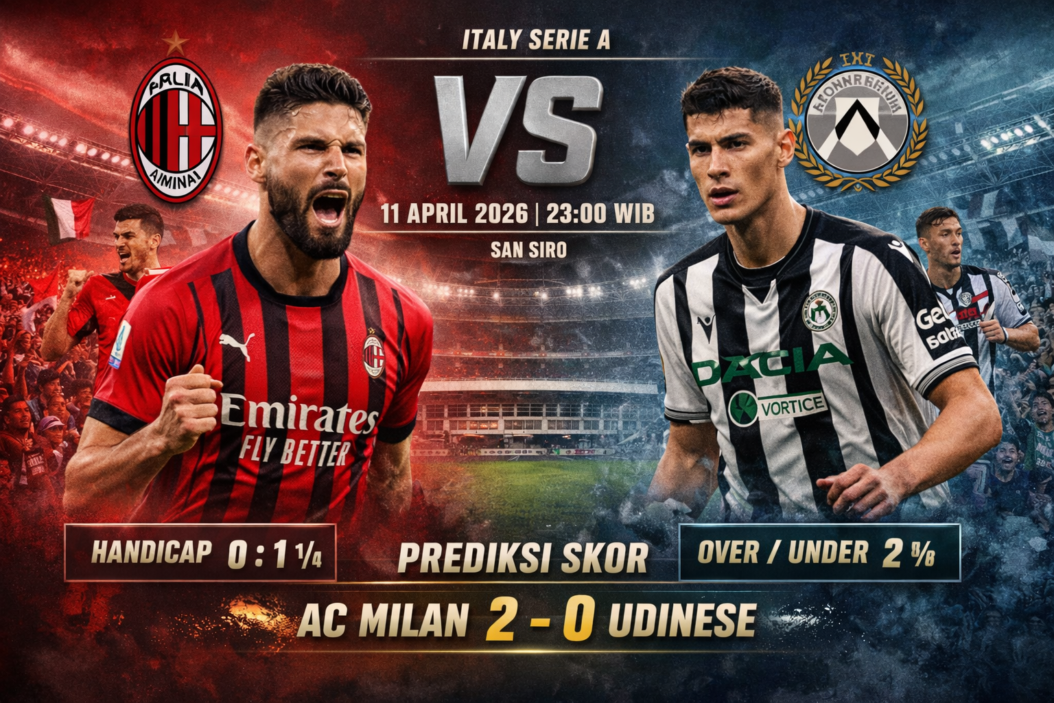 Prediksi AC Milan vs Udinese 11 April 2026 – Italy Serie A