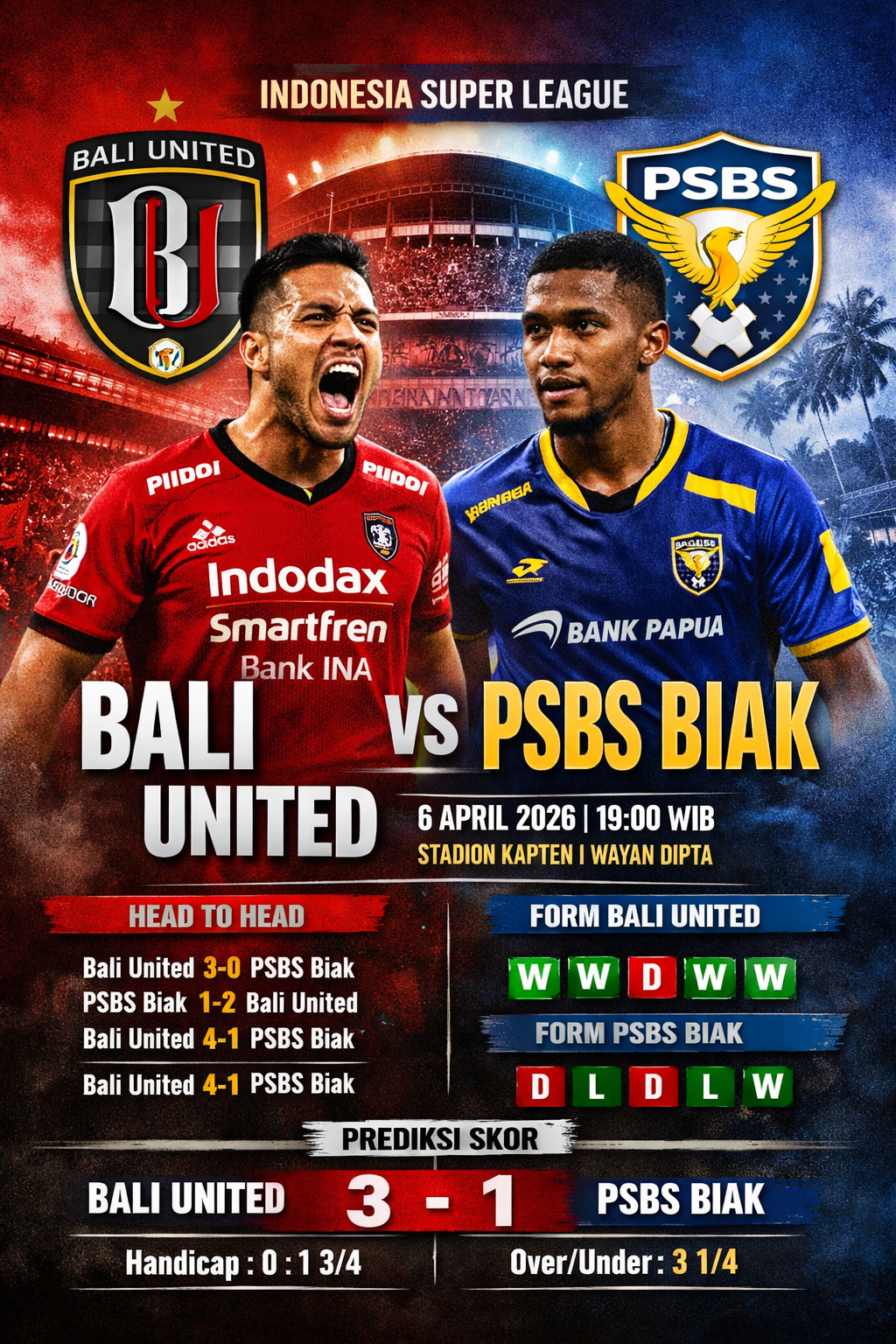 Bali United vs PSBS Biak