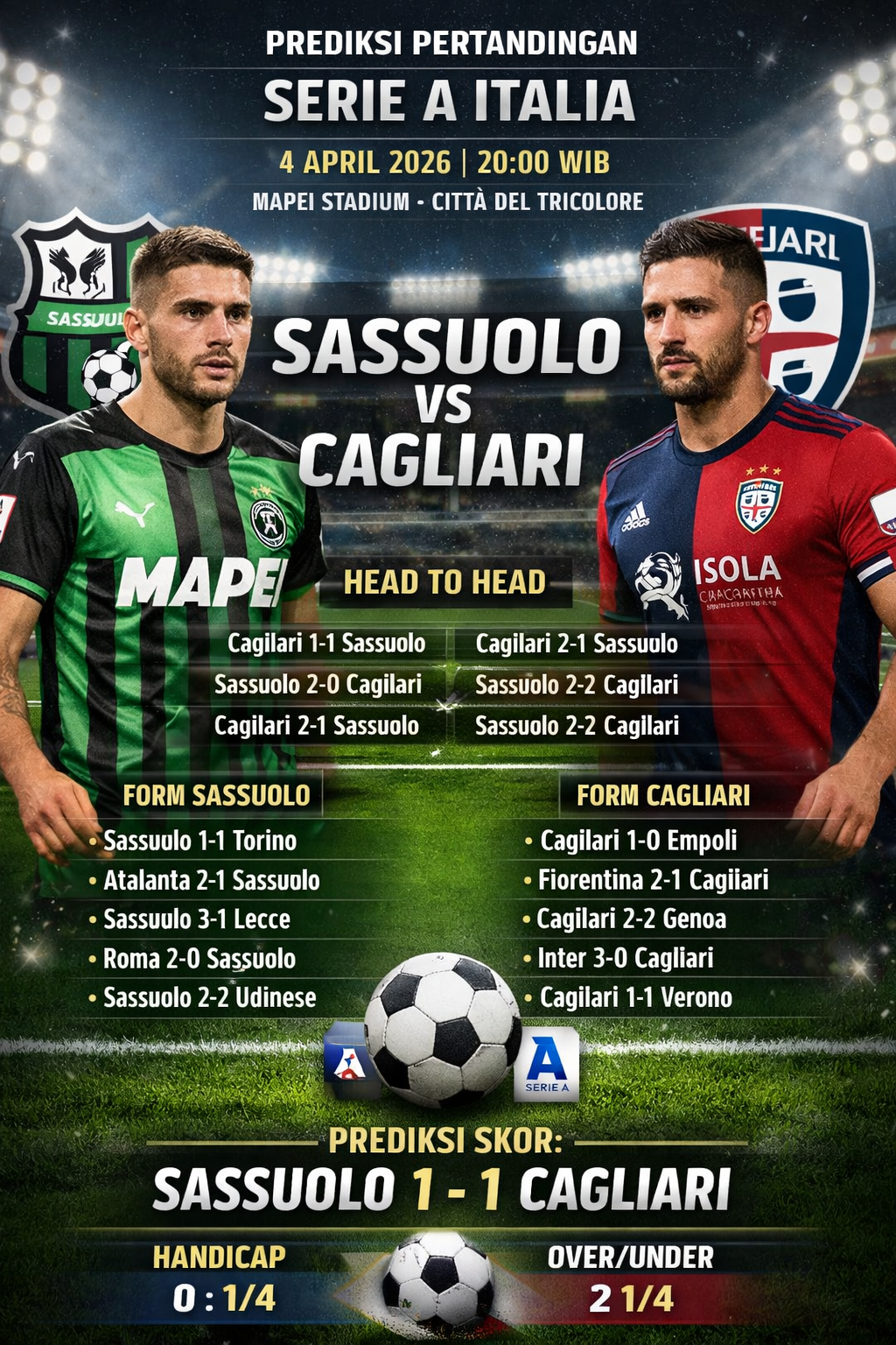 Sassuolo vs Cagliari
