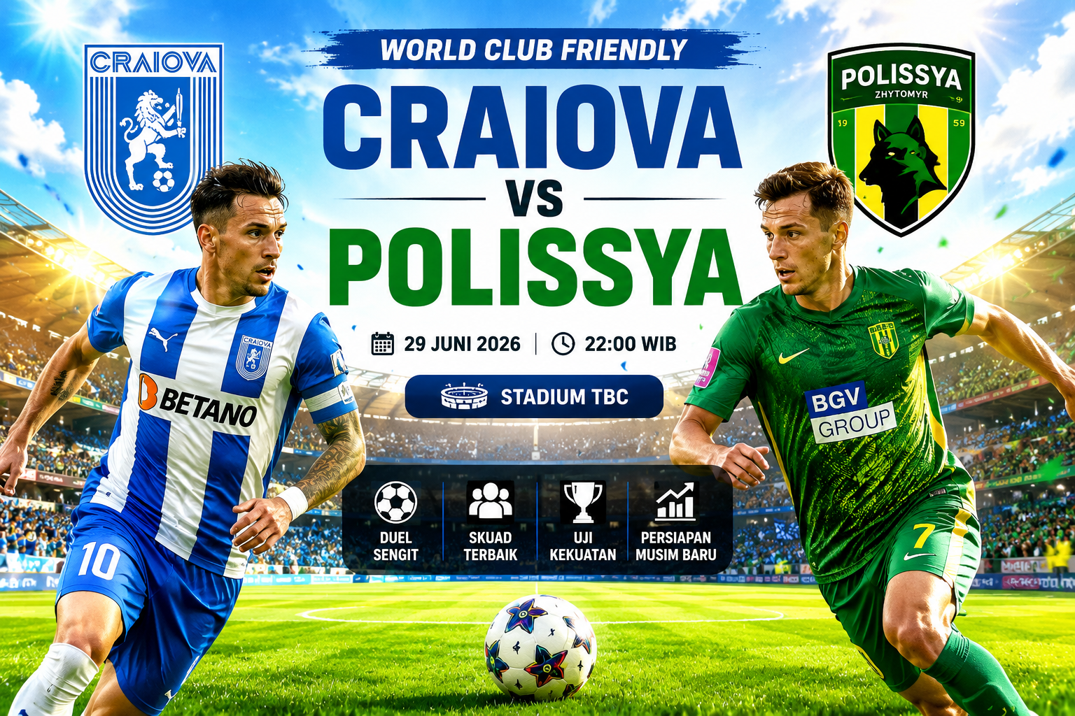 Prediksi Craiova vs Polissya 29 Juni 2026 : Ujian Kekuatan di Laga Persahabatan Klub