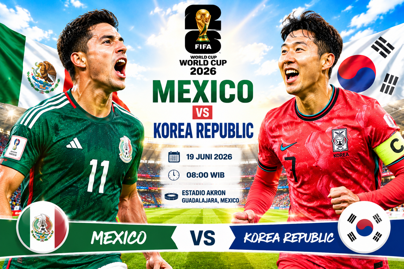 Prediksi Mexico vs Korea Republic 19 Juni 2026 : Pertarungan Sengit di Grup A Piala Dunia 2026