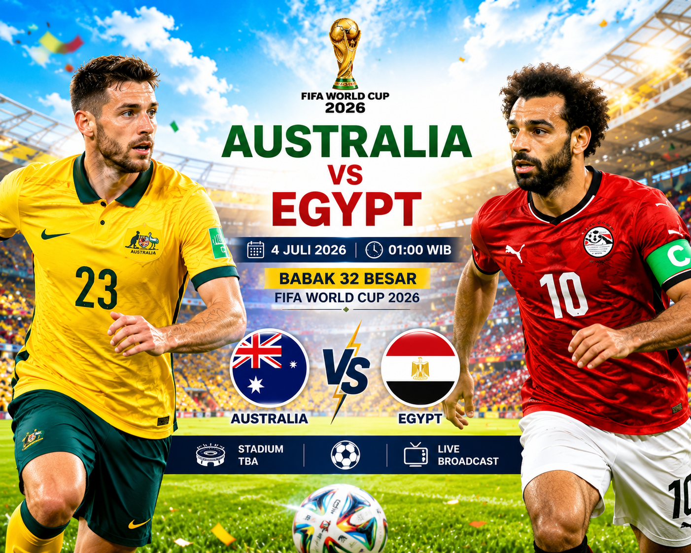Prediksi Australia vs Egypt 4 Juli 2026 : Adu Taktik di Babak 32 Besar FIFA World Cup 2026