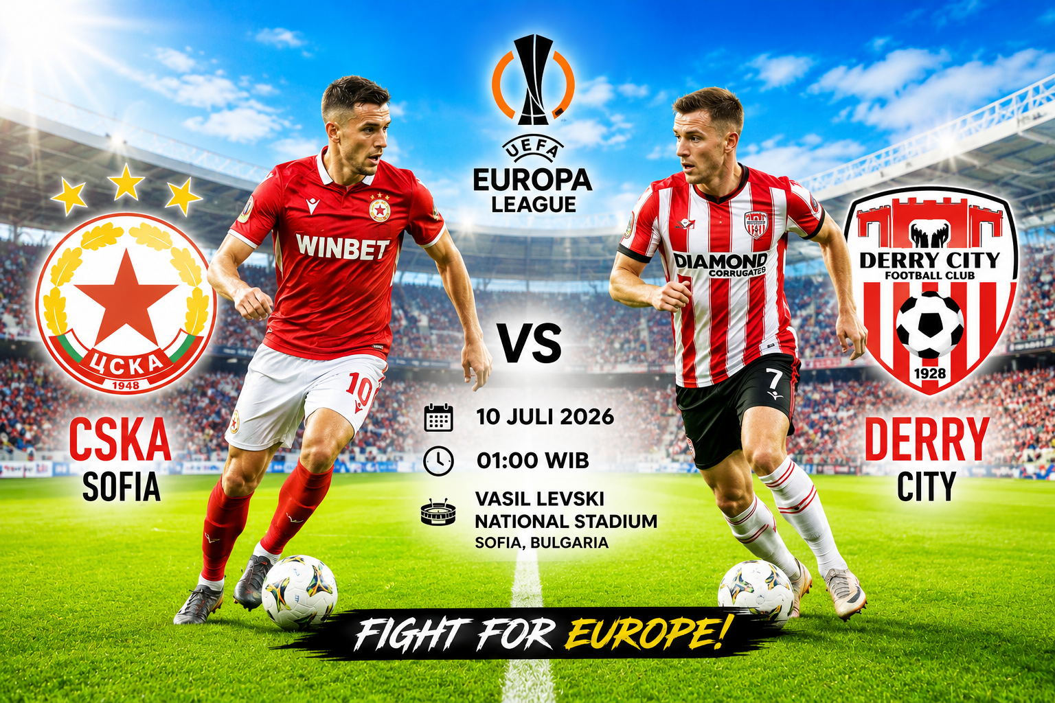 Prediksi CSKA Sofia vs Derry City 10 Juli 2026 : Kualifikasi UEFA Europa League