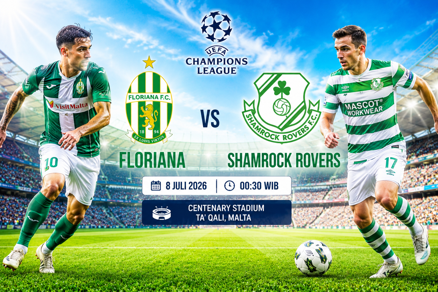 Prediksi Floriana vs Shamrock Rovers 8 Juli 2026: UEFA Champions League 2026