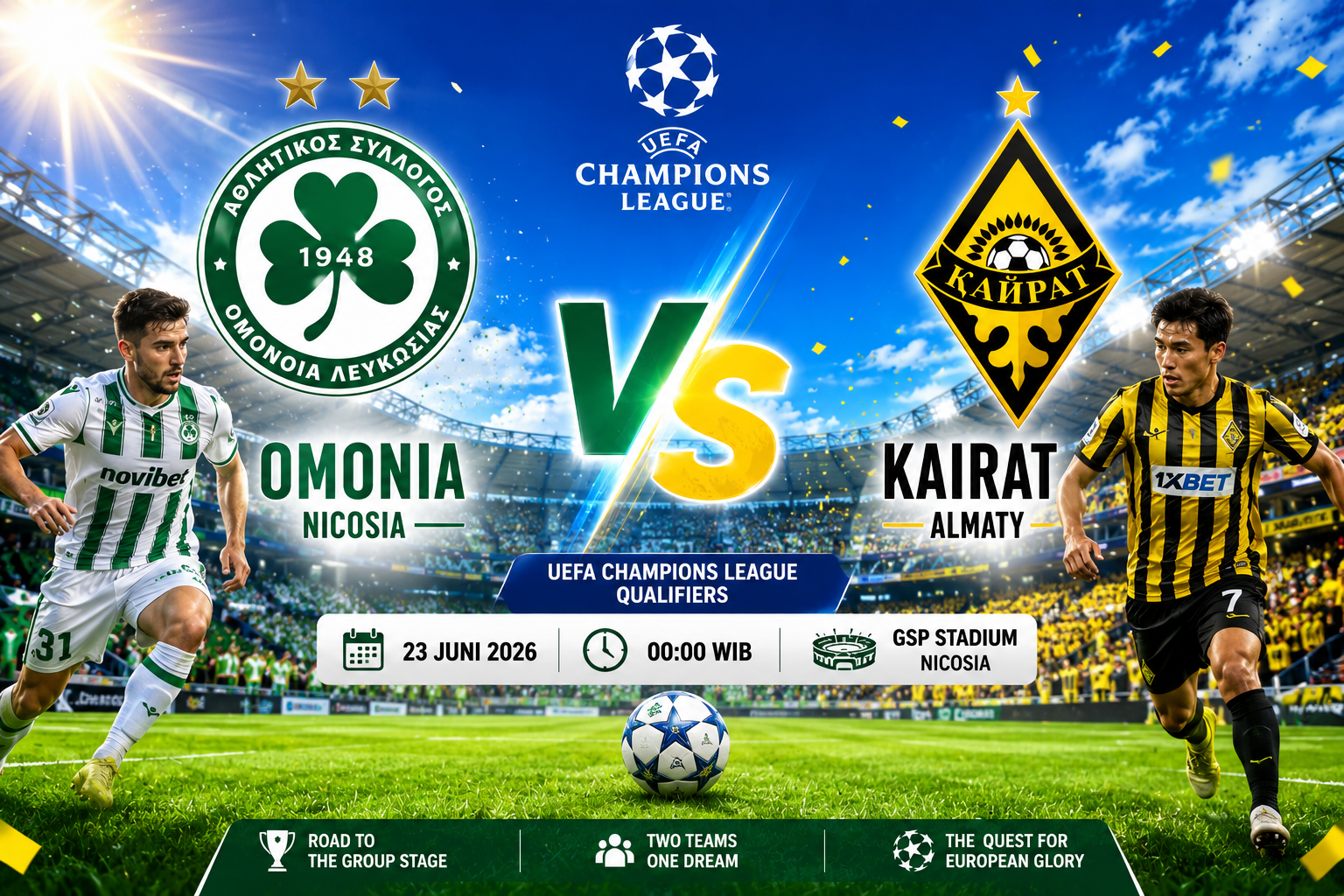 Prediksi Omonia Nicosia vs Kairat Almaty 23 Juli 2026 – UEFA Champions League