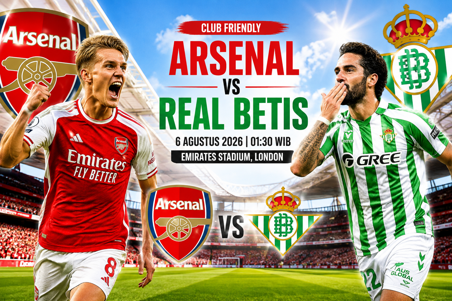 Prediksi Arsenal vs Real Betis 6 Agustus 2026 : Uji Coba Pramusim Sarat Adu Taktik
