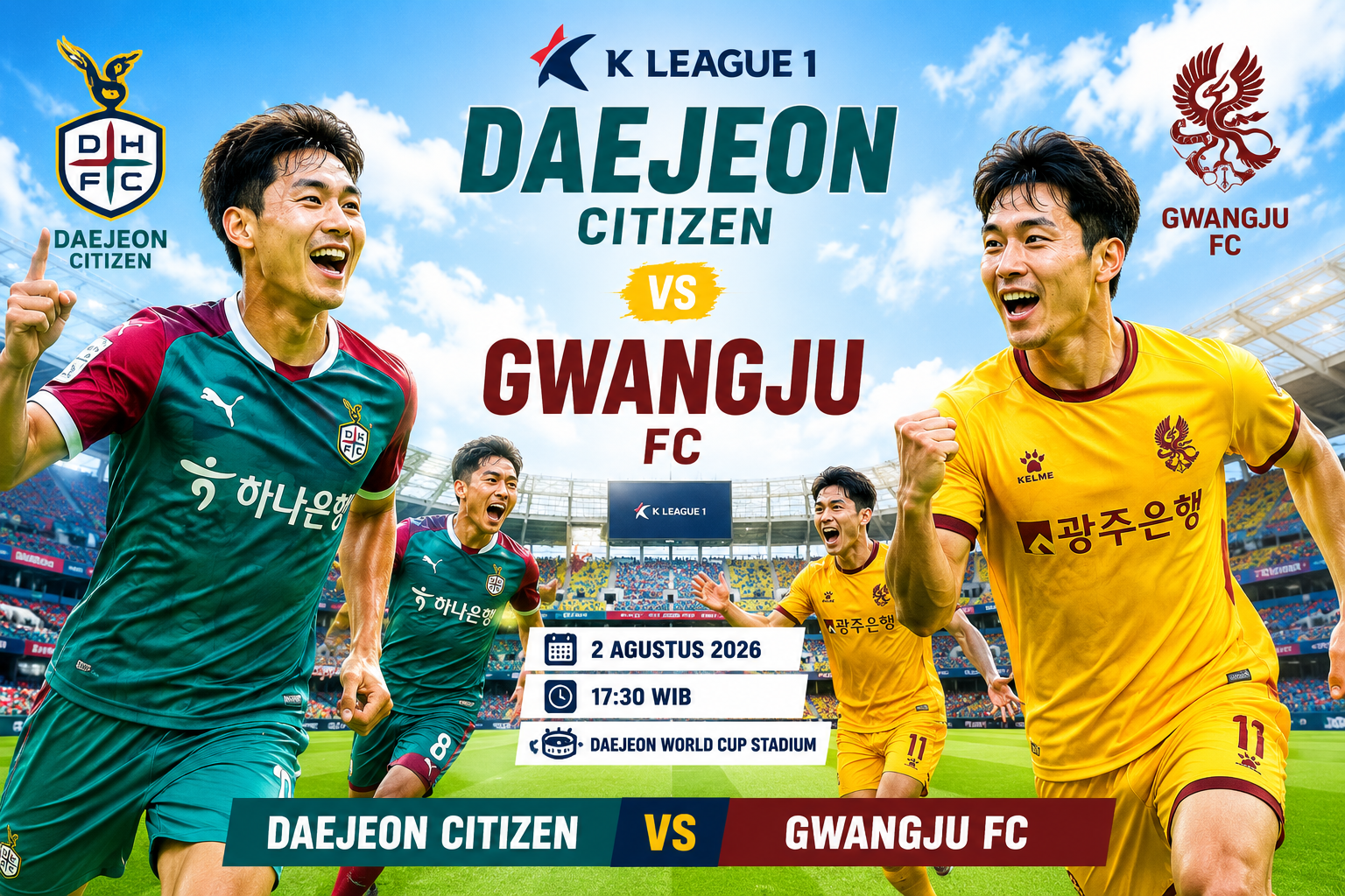 Daejeon Citizen vs Gwangju FC 2 Agustus 2026 – Korea K League 1