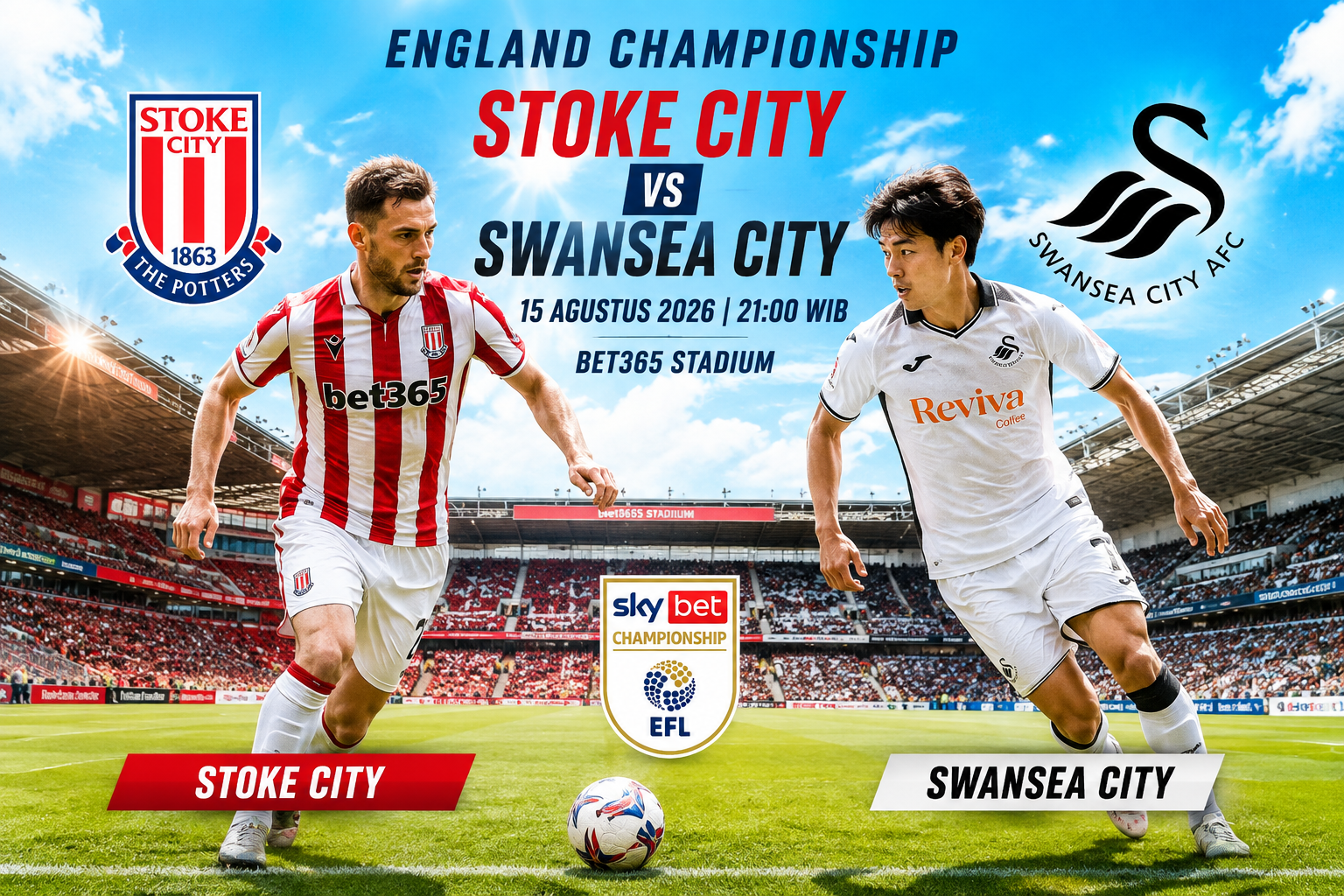 Prediksi Stoke City vs Swansea City 15 Agustus 2026 : Duel Ketat di Championship